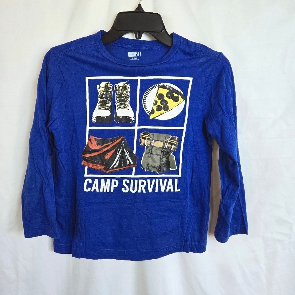 Crazy 8 Boys Blue Camp Survival Graphic Long Sleeve Casual School Tee Medium 7-8